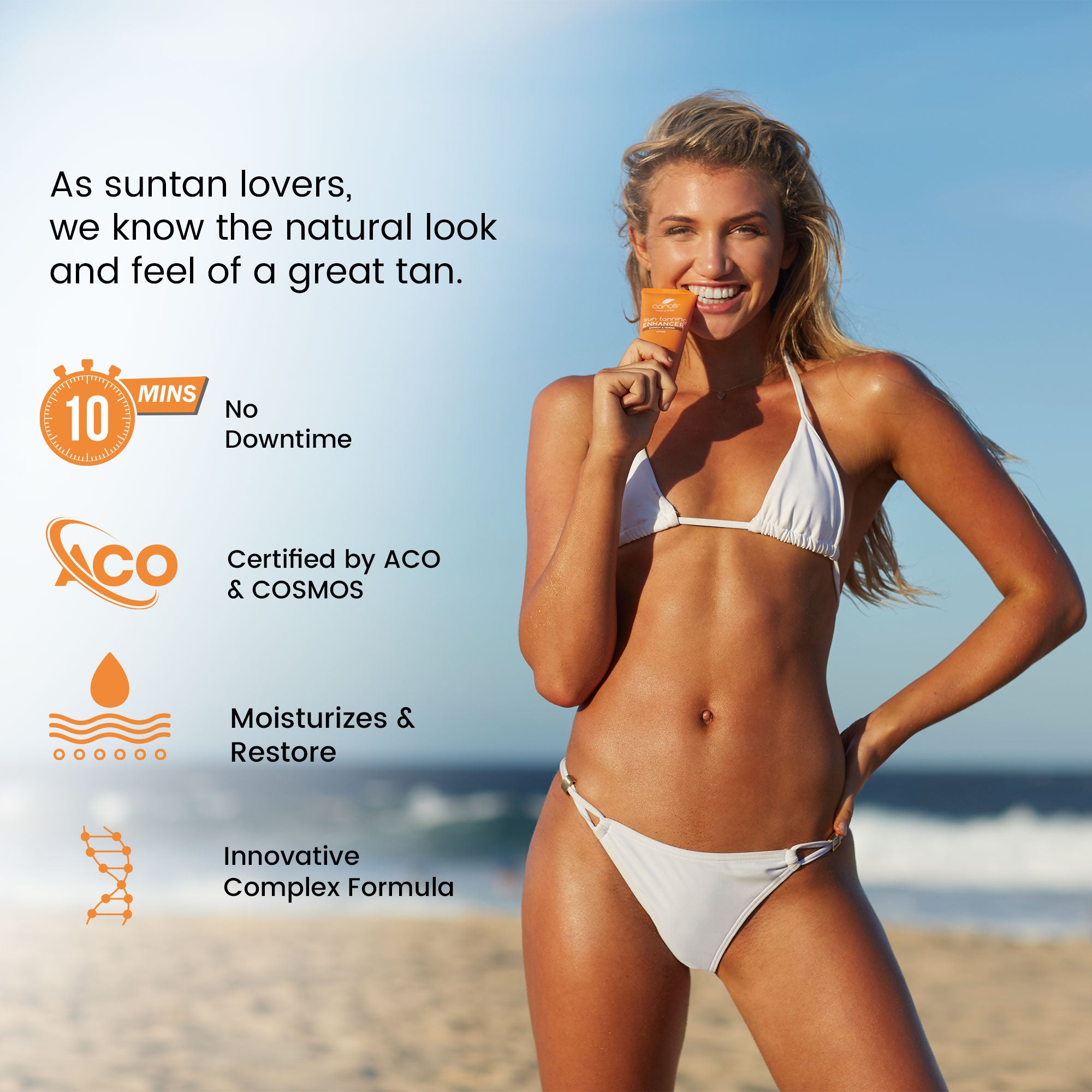 Ready for a beach day in Sydney? Get a sun-kissed glow with Carols Beauty's 10-Minute Self Tanning Lotion. No downtime, just a beautiful, natural tan. Certified by ACO & COSMOS.